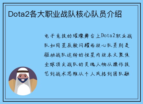 Dota2各大职业战队核心队员介绍