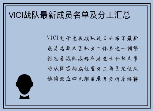 VICI战队最新成员名单及分工汇总